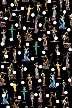 欧美 时尚 典雅 古代 艺术品 人物 几何 波点 复古 走秀印花华亿平台图片