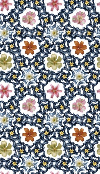 512224-复古 民俗底纹漩涡 花卉 组合 女