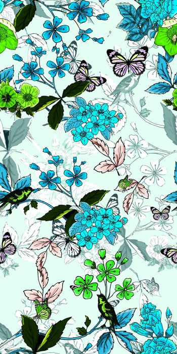 512238-潮流时尚手绘花鸟蝴蝶组合数码印花服