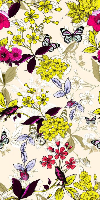 512239-潮流时尚手绘花鸟蝴蝶组合数码印花服