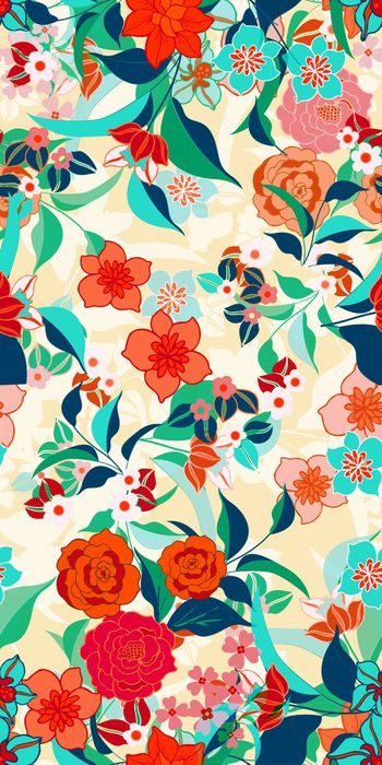 512424-潮流时尚异域风情手绘花卉数码印花服