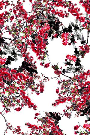 水墨花卉印花华亿平台图片