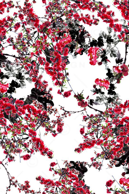 水墨花卉印花华亿平台图片