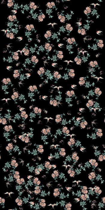 512629-手绘小花喜鹊印花