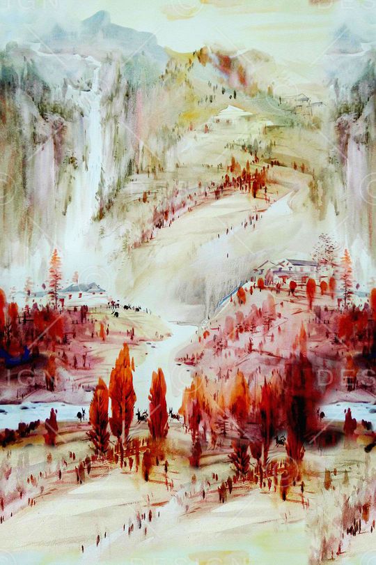 彩色水墨画印花华亿平台图片