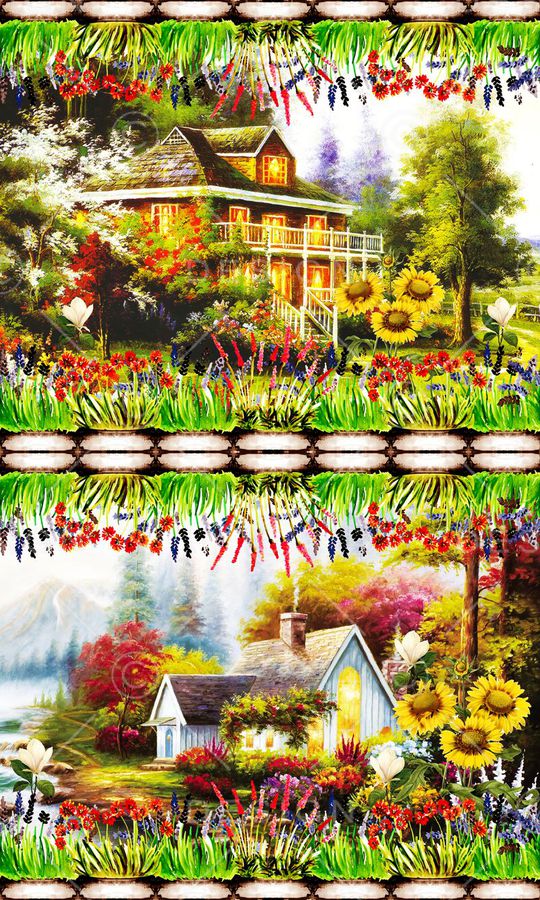 手绘 时尚 定位 油画 田园风 欧美 DG 杜嘉班纳 花卉 城堡印花华亿平台图片