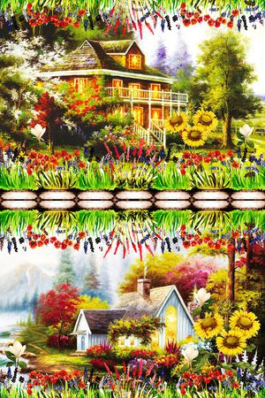 手绘 时尚 定位 油画 田园风 欧美 DG 杜嘉班纳 花卉 城堡印花华亿平台图片