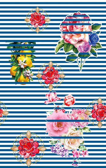 513796-欧美流行时尚抽象花卉横条纹印花-欧