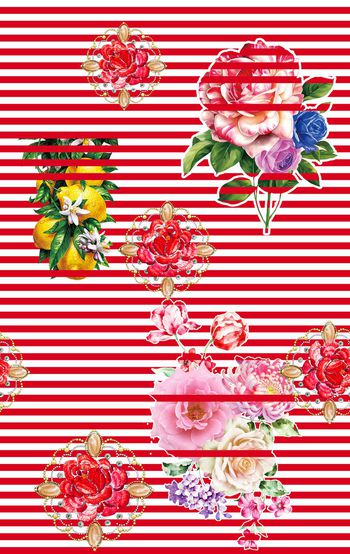513797-欧美流行时尚抽象花卉横条纹印花-欧