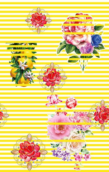 513798-欧美流行时尚抽象花卉横条纹印花-欧