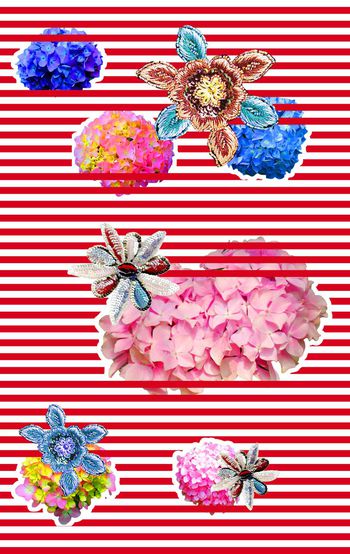 513799-欧美流行时尚抽象花卉珠片横条纹印花