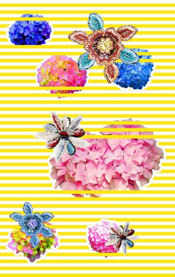 513802-欧美流行时尚抽象花卉珠片横条纹印花