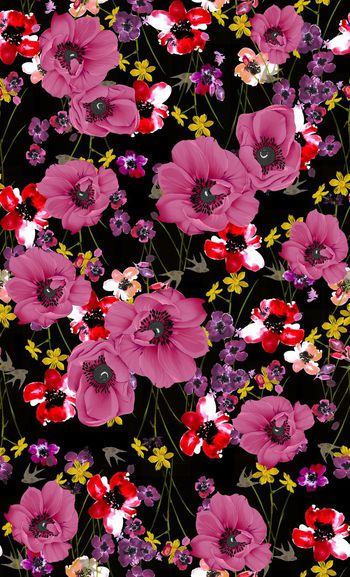 514116-	潮流时尚手绘罂粟花小花组合印花