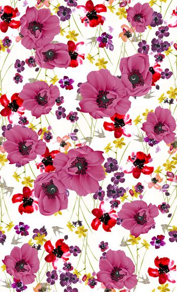 514117-	潮流时尚手绘罂粟花小花组合印花