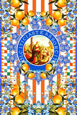 手绘 定位 欧美 时尚 米兰 时装周 Dolce & Gabbana 杜嘉班纳 花卉 果实 油画 几何 线条印花华亿平台图片