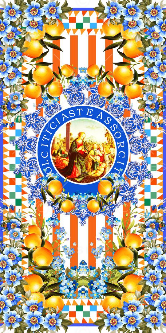 手绘 定位 欧美 时尚 米兰 时装周 Dolce & Gabbana 杜嘉班纳 花卉 果实 油画 几何 线条印花华亿平台图片