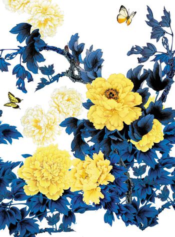 514487-水墨画 牡丹花 时尚女装 定位 花