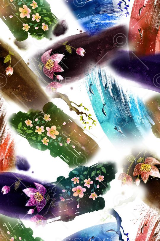 绘画荷花印花华亿平台图片