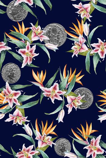 514792-花卉  古钱币   