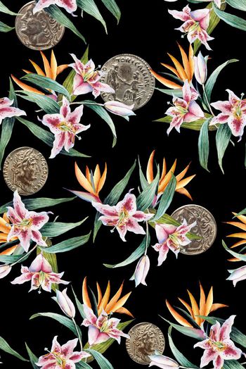 514793-花卉  古钱币   