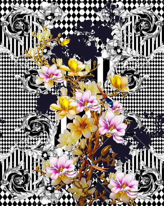 黑白几何印花华亿平台图片