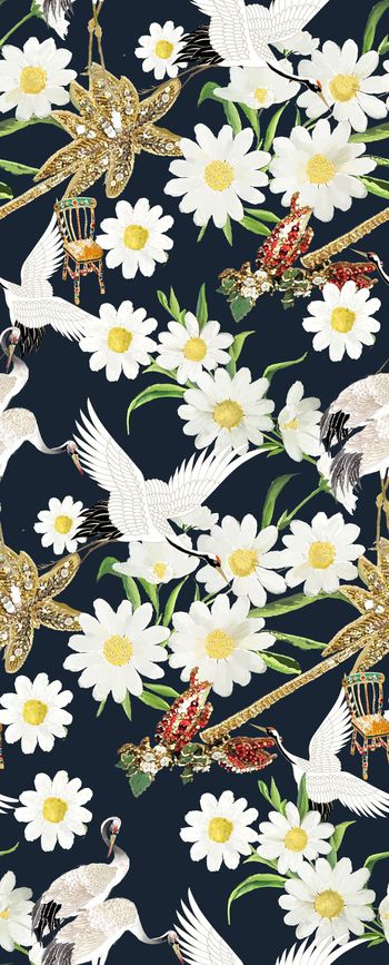 515184-潮流时尚D&G风格手绘花卉仙鹤数码