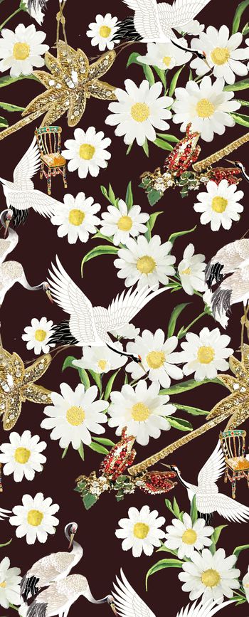 515185-潮流时尚D&G风格手绘花卉仙鹤数码