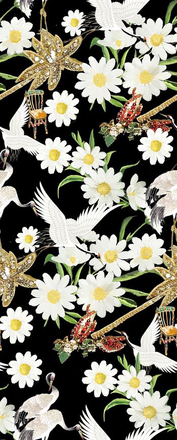 515186-潮流时尚D&G风格手绘花卉仙鹤数码