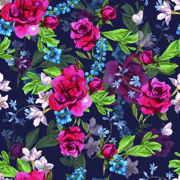 515709-清新玫瑰蓝莓蝴蝶