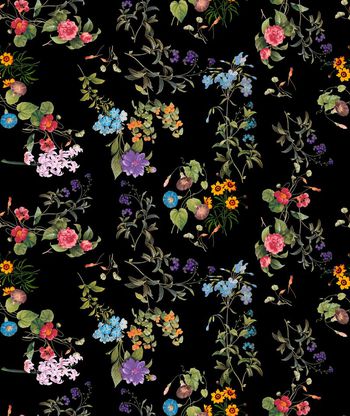 515848-	潮流时尚复古手绘花卉数码印花.