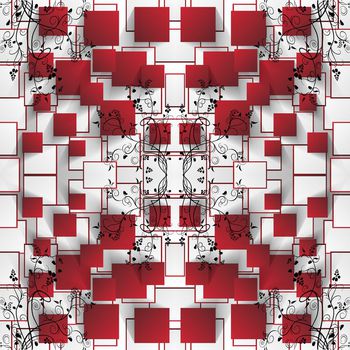 516396-几何对称方块线条植物花卉