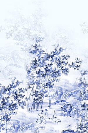 青花山水印花华亿平台图片