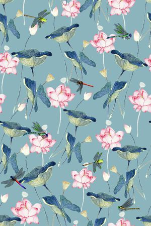 荷叶荷花印花华亿平台图片