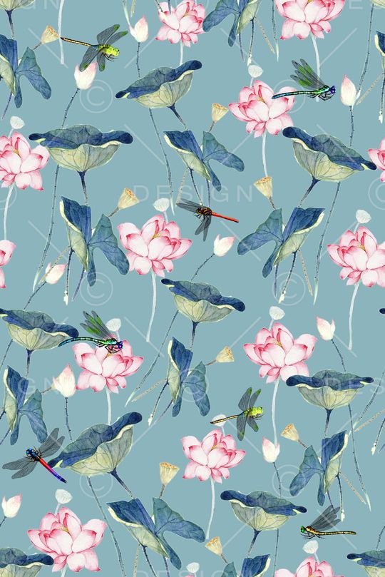 荷叶荷花印花华亿平台图片