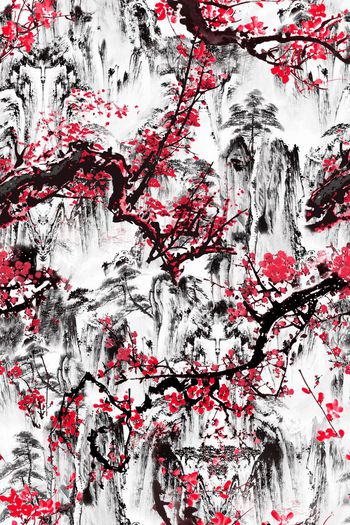 517141-中国风 山水梅花图案