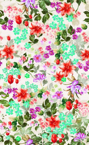 517162-时尚 潮流 花卉 组合 满版 长裙