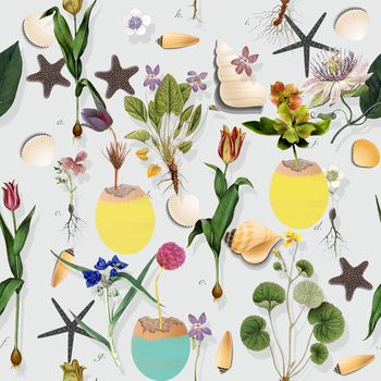 517371-潮流时尚春夏复古手绘花卉组合印花