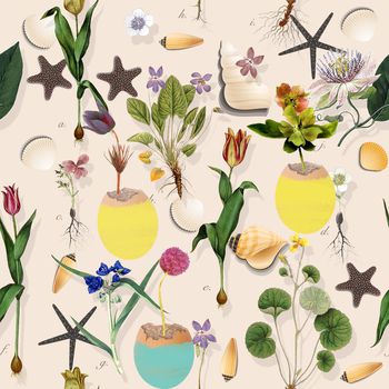 517372-潮流时尚春夏复古手绘花卉组合印花