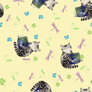 517515-时尚小猫蜻蜓小花田园华亿平台