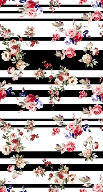 517823-潮流时尚条纹手绘花卉组合数码印花