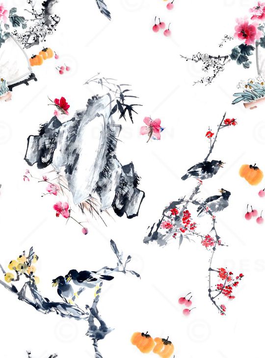 水墨印花华亿平台图片