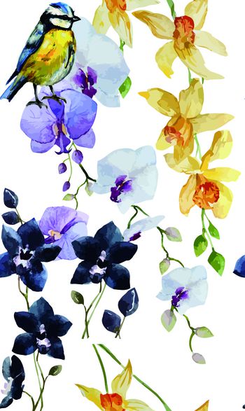 518702-时尚 服装  手绘  花卉 鸟