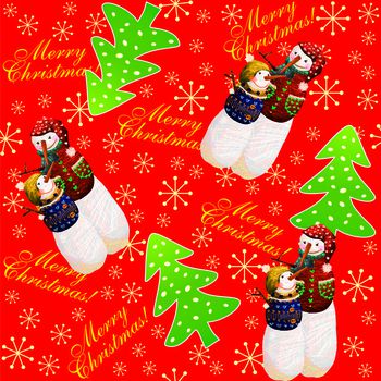 518839-欧美流行时尚手绘童话雪人几何圣诞树