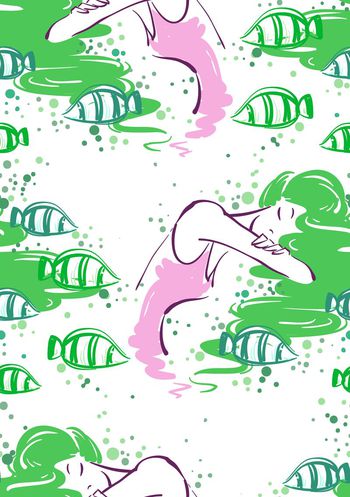 519135-线条抽象人物女性美人鱼