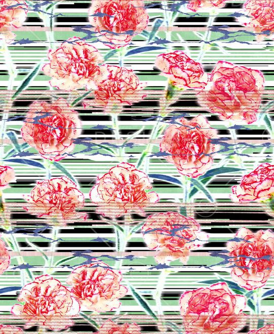 康乃馨 写实 笔触 线条 几何 叠加印花华亿平台图片