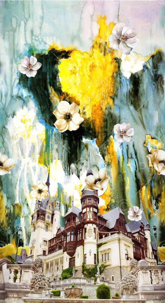 抽象水彩花印花华亿平台图片