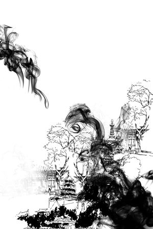 水墨 抽象 写意印花华亿平台图片