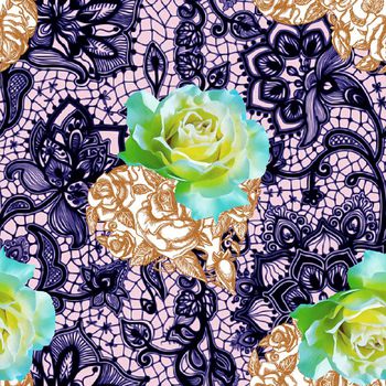 519493-时尚抽象蕾丝纹理艺术编纹桃心花朵组