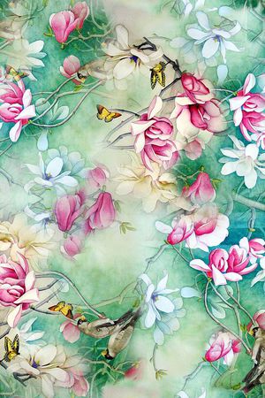 中国风 国画 工笔画印花华亿平台图片