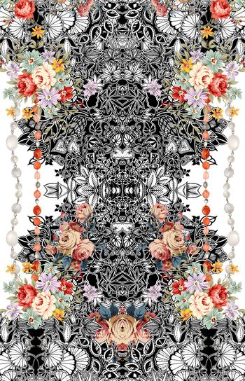 520090-欧式图案黑白植物花卉珠宝珠链组合女